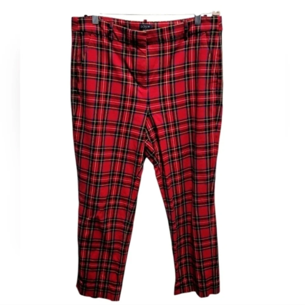 J.Crew Kallie Plaid Straight Leg Pants Red Black Career Workwear Size 12